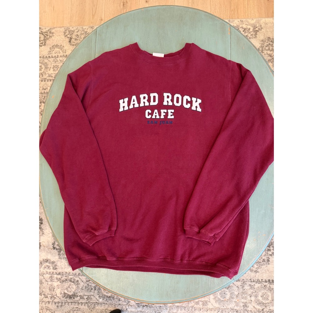 Hard Rock Cafe San Juan Crewneck Sweatshirt Maroon Burgundy Men XL Vintage Style